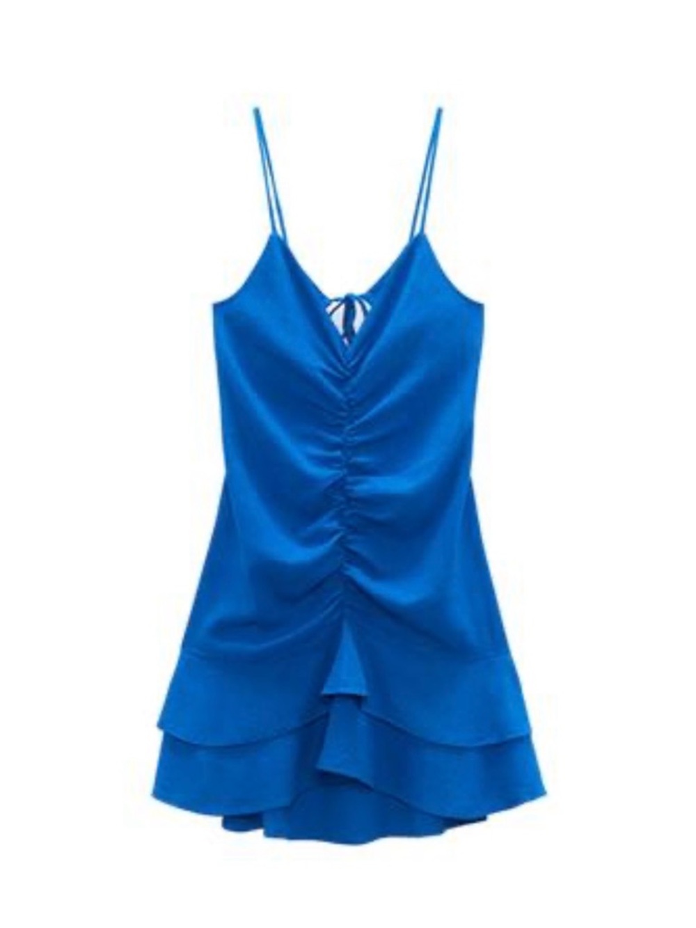 Zara Bright Blue Ruffled Slip Dress Medium